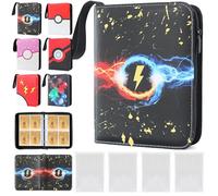 DBPBToU Classeur Carte pour 400 Cartes avec 400 Pochettes, Album Carte pour Poke V, Vmax, TAG TEAM, EX, GX, MTG, TCG, Protection Carte, Cahier en Cuir PU imperméable (Foudre)