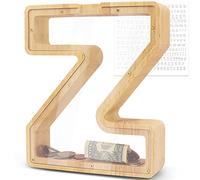DBPBToU Tirelire en Bois de Lettre A-Z, Cochon Transparente Géante pour Enfants, 23*4*23 cm Personnalisée Créative pour Cadeaux de Festivals/Décoration Intérieure/Souvenir (Z)