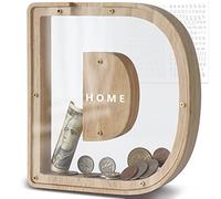 DBPBToU Tirelire en Bois en Forme de Lettre, Tirelire Cochon Personnalisée pour Enfants, Tirelire Billet Transparente Créative pour Cadeaux de Festivals/Décoration Intérieure/Souvenir (D)