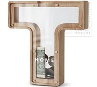 DBPBToU Tirelire en Bois en Forme de Lettre, Tirelire Cochon Personnalisée pour Enfants, Tirelire Billet Transparente Créative pour Cadeaux de Festivals/Décoration Intérieure/Souvenir (T)