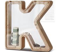 DBPBToU Tirelire en Bois en Forme de Lettre, Tirelire Cochon Personnalisée pour Enfants, Tirelire Billet Transparente Créative pour Cadeaux de Festivals/Décoration Intérieure/Souvenir (K)