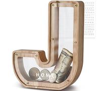 DBPBToU Tirelire en Bois en Forme de Lettre, Tirelire Cochon Personnalisée pour Enfants, Tirelire Billet Transparente Créative pour Cadeaux de Festivals/Décoration Intérieure/Souvenir (J)