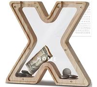 DBPBToU Tirelire en Bois en Forme de Lettre, Tirelire Cochon Personnalisée pour Enfants, Tirelire Billet Transparente Créative pour Cadeaux de Festivals/Décoration Intérieure/Souvenir (X)