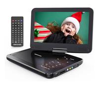 DBPOWER Lecteur DVD portable de 12" avec batterie rechargeable de 5 heures, écran d'affichage pivotant de 10", fente pour carte SD et port USB, avec chargeur de voiture de 1,8 m et adaptateur