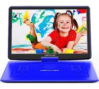 DBPOWER Lecteur DVD portable de 18" avec grand écran pivotant HD de 15,6", batterie rechargeable de 6 heures, prise en charge USB/carte SD/synchronisation TV/plusieurs formats de disque, haut-parleur