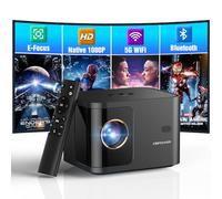DBPOWER Mini Vidéoprojecteur WiFi 5G Noir avec Bluetooth 9000L HD 1080P 4K Support Vidéoprojecteur Home Cinéma avec Mise au Point Electrique / ±40° Keystone / Zoom / Minuterie Compatible avec iOS