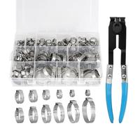 DBREAKS 180 Pcs Colliers de Serrage à Oreille Unique Acier inoxydable 304, 12 Tailles 5.8-33.1mm Collier de Serrage Tuyau Métallique avec pince a collier durite