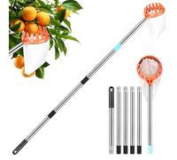 DBREAKS 2,4 M Cueille Fruit Telescopique, Fruit Outil Cueillette avec Sac en Coton, Cueille Fruit Telescopique pour la RéColte des Pommes, Cerises, Poires, PêChes