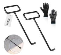 DBREAKS 2Pcs Crochet leve Plaque 40 cm, Crochets pour Couvercles avec Gants | Crochet Plaque de Couvercle de Regard en Acier, Crochet de D'égout Lève-Plaque pour Couvercle de Canal, Grille Caniveau