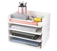DBREAKS Corbeilles à courrier empilables, 4 Niveaux Organiseur de Bureau, Bacs à Lettres, Bac de classement pour Papier A4, Organisateur de Bureau empilable(Blanc)