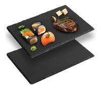 DBREAKS Lot de 2 Plateaux en Ardoise 22x14 cm, Assiette Naturelle, Planche de Service Rectangulaire pour Fromage, Sushi, Servir et Écrire