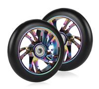 DBREAKS Lot de 2 Roue Trotinette Freestyle 100mm, Noir Multicolore | 100 x 24 mm Roue Rechange pour Scooter, Stunt Wheel avec ABEC9 Roulements, Dureté 88A, pour Toutes Sortes de Scooters