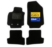 DBS - Tapis de Voiture - sur Mesure pour Renault Clio 3 (09/2005-08/2012) - Antidérapants avec Clips de Fixation - 4 Tapis Auto Avant/arrière - Moquette Noire