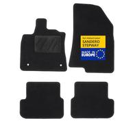 DBS - Tapis de Voiture - sur Mesure pour Dacia SANDERO/STEPWAY dès 01/2021 - Antidérapants avec Clips de Fixation - 4 Tapis Auto Avant/arrière - Moquette Noire