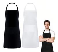 DBTW 2 Stück Tabliers ImperméAbles Ajustables, Tabliers de Cuisine Personnalisés, Noir/Blanc Tablier de Cuisine à Bavette, Tabliers de Cuisine avec Poches, Ensemble de Tabliers pour Couple Kaki Noir