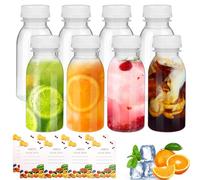 DBTW Lot de 8 bouteilles vides réutilisables de 200 ml avec couvercles, bouteilles de jus en plastique, bouteilles de lait transparentes, bouteilles en plastique transparent avec 2 autocollants