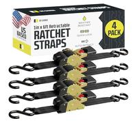 DC Cargo - Lot de 4 Sangles à cliquet rétractables et Robustes - Sangles à cliquet rétractables et Robustes - Sangle à cliquet Auto-contenue - Noir - pour remorques, véhicules, Bateau