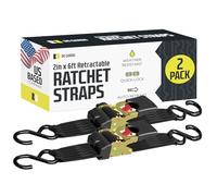 DC Cargo Mall Retractable Ratchet Strap, 2 Pack (2 inch x 6 feet) - Heavy Duty Tie Down Auto Retractable Ratchet Straps - Easy Self Contained Black Ratchet Strap Tie Downs for Trailers, Vehicles, Boat