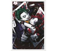 DC Comic - Poster - Harley Quinn & Joker Anime + cadre interchangeable, Shinsuke® Maxi MDF blanc, vitre acrylique
