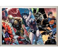 DC Comic - Poster - Justice League Heroes + cadre interchangeable, Shinsuke® Maxi aluminium argenté, vitre acrylique