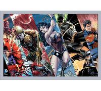 DC Comic - Poster - Justice League Heroes + cadre interchangeable, Shinsuke® Maxi MDF argenté, vitre acrylique