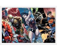 DC Comic - Poster - Justice League Heroes + cadre interchangeable, Shinsuke® Maxi MDF blanc, vitre acrylique