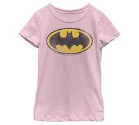 DC Comics Batman Classic Faded Logo Girls Short Sleeve Tee Shirt, Rose Clair, Taille S Fille