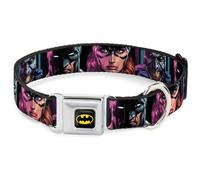DC Comics Collier pour Animal Domestique Boucle de Ceinture de sécurité en métal Batman Batgirl et Joker Couverture de Visage Gros Plans Noir 38,1 à 61 cm 2,5 cm de Large