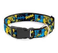 DC Comics Collier pour animal domestique Boucle en plastique Batman Poses et logo Collage Noir Bleu Jaune 21,6 à 30,5 cm de large