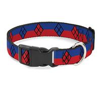DC Comics Collier pour Animal Domestique Boucle en Plastique Harley Quinn Diamant Rayures Rouge Bleu 38 à 61 cm Largeur 2,5 cm