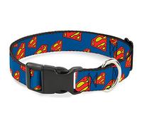 DC Comics Collier pour animal domestique, boucle en plastique, super bouclier diagonale bleu roi rouge, 50,8 à 78,7 cm, 3,8 cm de large