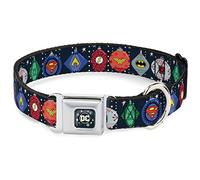 DC Comics Collier pour animal domestique, collier pour chien, boucle de ceinture de sécurité, DC Comics Justice League Icônes et étoiles, 33 à 43 cm, 3,8 cm de large