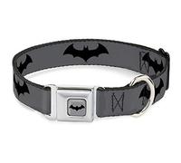 DC Comics Collier pour Animal Domestique, Collier pour Chien, Boucle de Ceinture de sécurité, rétro avec Logo Chauve-Souris, Gris, Noir, 40,6 à 58,4 cm, 3,8 cm de Large