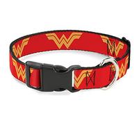 DC Comics Collier pour Chien avec Boucle en Plastique Logo Wonder Woman Rouge Jaune 24,5 à 36,5 cm Largeur 1,3 cm