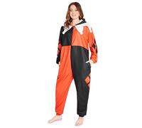 DC Comics Harley Quinn Combinaison Pyjama Femme en Polaire avec Capuche, Onesie - Cadeau Femme (Rouge/Noir, L)