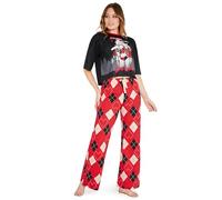 DC Comics Harley Quinn Ensemble de Pyjama Femme Long, Doux et Respirant - Cadeaux Femmes (Noir/Rouge, XL)