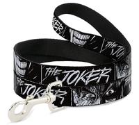 DC Comics Laisse pour animal domestique, laisse pour chien, motif Joker yeux souriants, croquis gros plan, noir et blanc, 1,8 m de long et 3,8 cm de large
