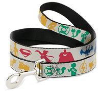 DC Comics Laisse pour chien Silhouette de super-héros DC League of Super Pets et logos 1,8 m de long 1,3 cm de large