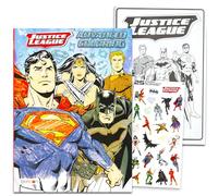 DC Comics - Livres de coloriage avancés Justice League - Ensemble pour adultes avec Superman, Batman, Wonder Woman, autocollants et patchs Harley Quinn
