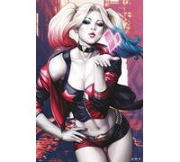 DC Comics Poster imprimé du film Harley Quinn Kiss - Dimensions : 61 x 91,5 cm + cadre amovible Shinsuke® Maxi MDF noir, vitre en acrylique