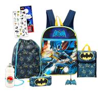DC Comics Sac à dos d'école Batman avec boîte à déjeuner pour enfants - Lot de 5 pièces avec sac à dos de 40,6 cm, sac à déjeuner, porte-crayon, autocollants, plus | Ensemble de cartable Batman