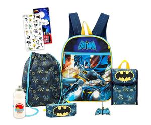 DC Comics Sac à dos d'école Batman avec boîte à déjeuner pour enfants - Lot de 5 pièces avec sac à dos de 40,6 cm, sac à déjeuner, porte-crayon, autocollants, plus | Ensemble de cartable Batman