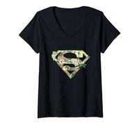 DC Comics Supergirl Floral Shield T-Shirt avec Col en V