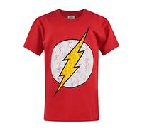 dc comics T-Shirt Flash pour garçon avec Logo en détresse à Manches Courtes et Super-héros 13-14 Ans