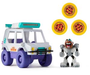 DC Comics - Teen Titans Go! - T-Car Pizza Launcher - Véhicule avec Figurine Interactive De Cyborg - Jouet À Collectionner - Figurine Super Héros - Voiture Enfant - Jouet Enfant 4 Ans Et +