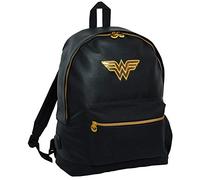 DC Comics Wonder Woman Sac à dos pour adultes et enfants Grand format A4 en similicuir Noir + port USB