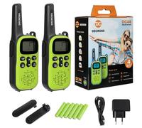 DC DECROSS 43/44 Talkie Walkie Enfants et Adultes, set de 2 Walki Talki jusqu'à 4 km, PMR446 16 canaux, VOX, lampe de poche, cadeau garçons filles 4,5,6,7,8 ans, randonnées, camping (DC44 Vert + Accu)