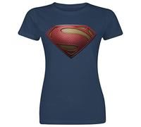 DC Man Of Steel - Textured Logo (Womens) T-shirt Col ras du cou Manches courtes Femme Bleu (Blau) - Taille: Medium