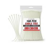 DC VOLTAGE Lot de 100 attaches de câble blanches ultra résistantes de 300 mm x 3,6 mm, 30,5 cm, résistance à la traction de 22 kg, résistantes aux UV, attaches extra longues en plastique pour une