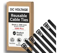 DC VOLTAGE Lot de 100 attaches de câble réutilisables, noires, 300 mm x 8 mm, attaches en plastique très résistantes et libérables pour la maison, le bureau, le garage et l'atelier (8 x 300 mm, noir)